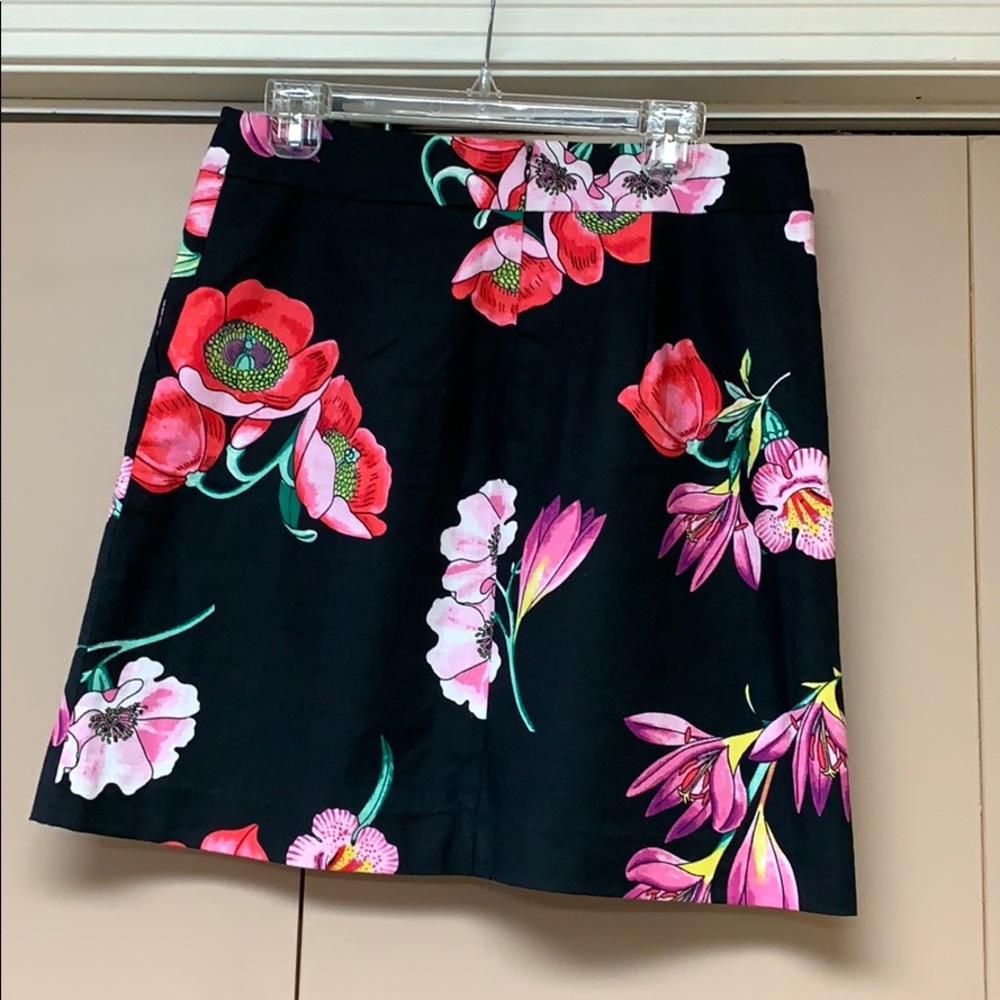 Ann Taylor Black Mini Skirt with Pink and Red Floral Print